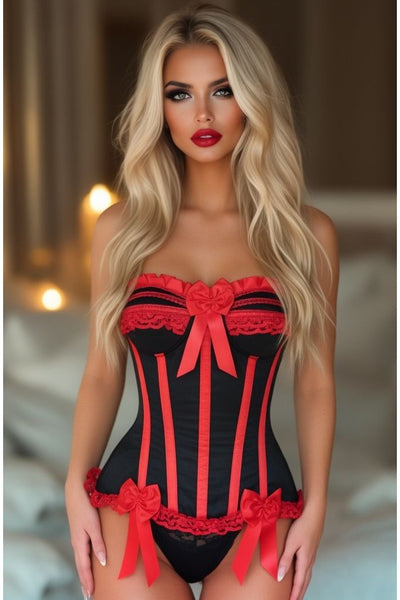 Top Drawer Black/Red Steel Boned Burlesque Corset