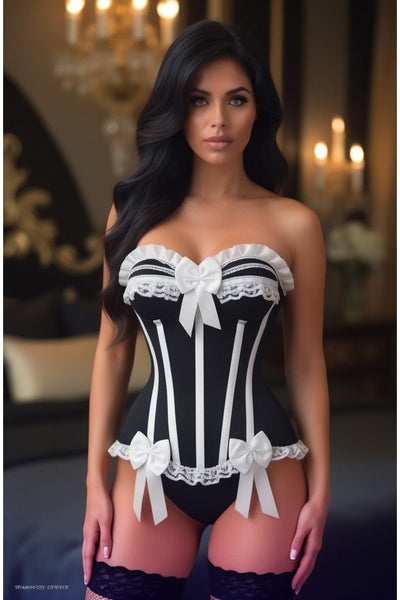 Top Drawer Black/White Steel Boned Burlesque Corset