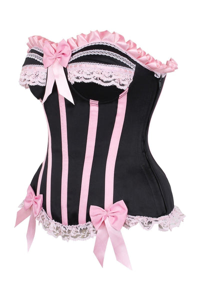 Top Drawer Black/Pink Steel Boned Burlesque Corset