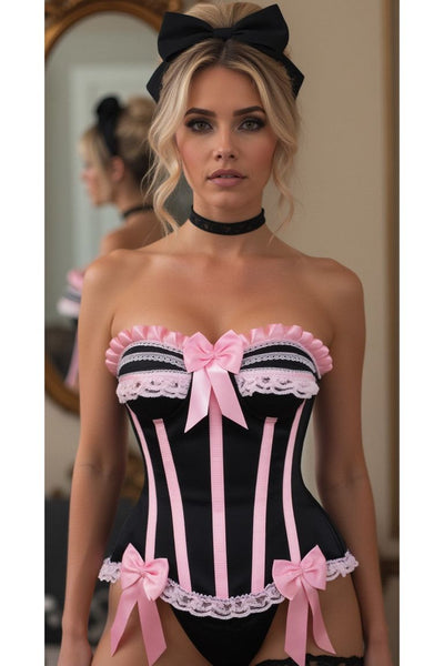 Top Drawer Black/Pink Steel Boned Burlesque Corset