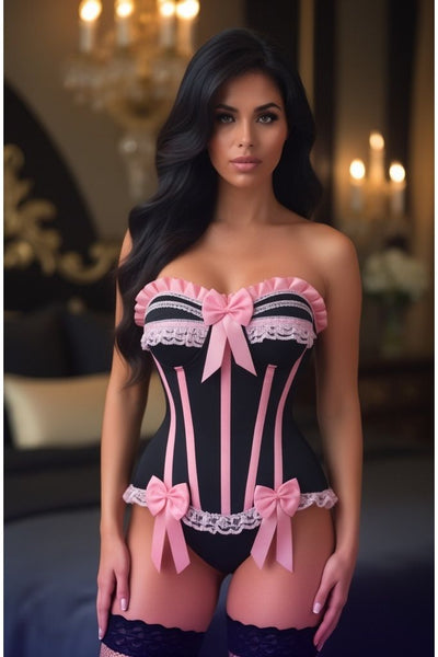 Top Drawer Black/Pink Steel Boned Burlesque Corset