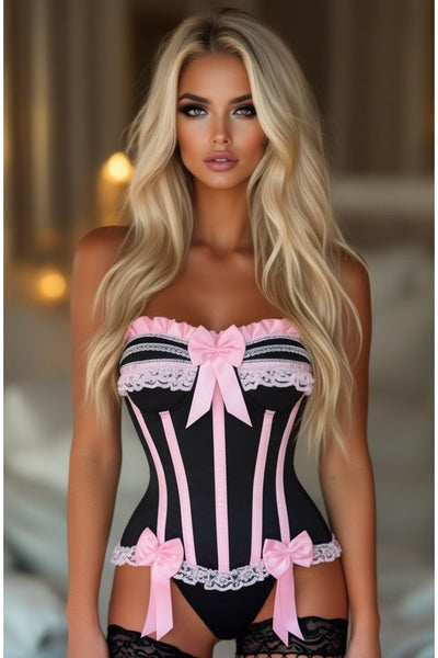 Top Drawer Black/Pink Steel Boned Burlesque Corset