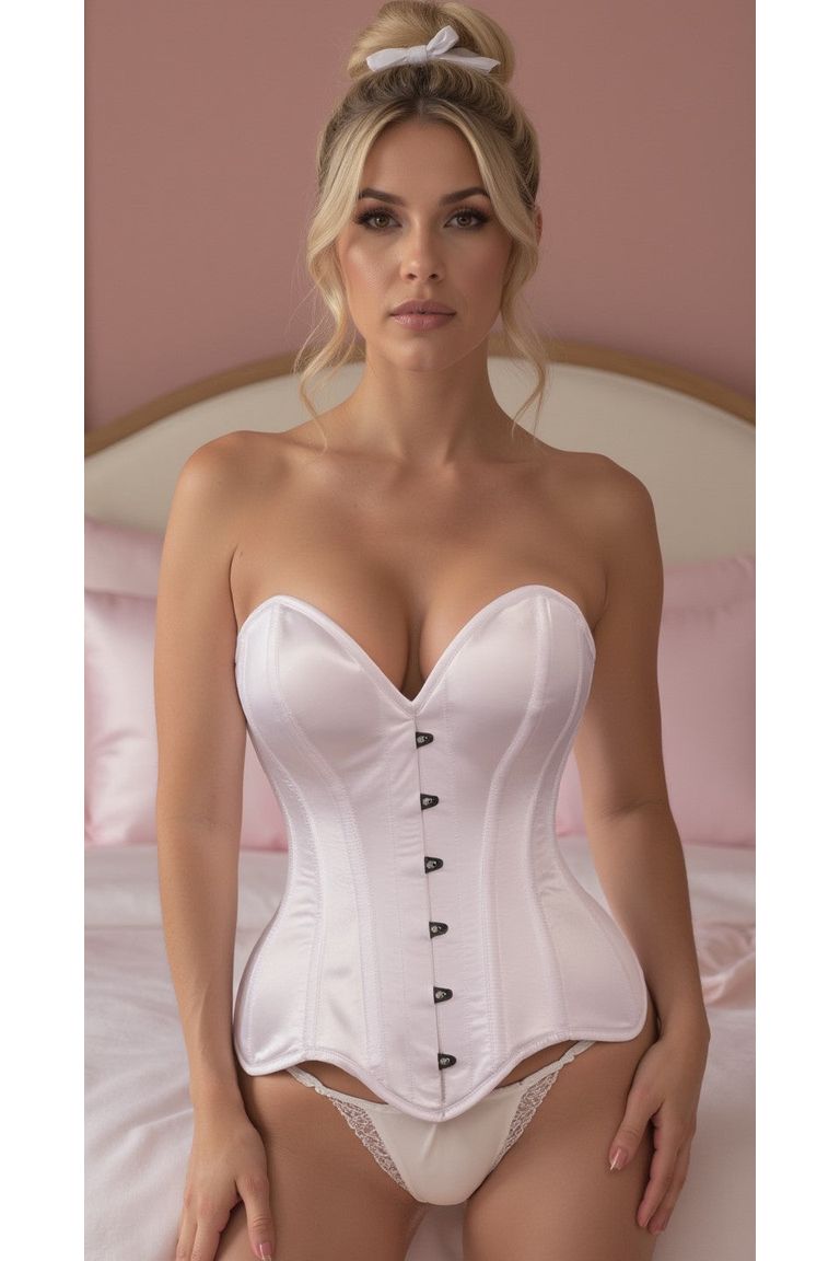 Top Drawer White Satin Steel Boned Overbust Corset