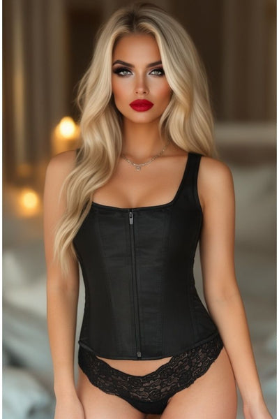 Top Drawer Black Satin Steel Boned Corset w/Straps
