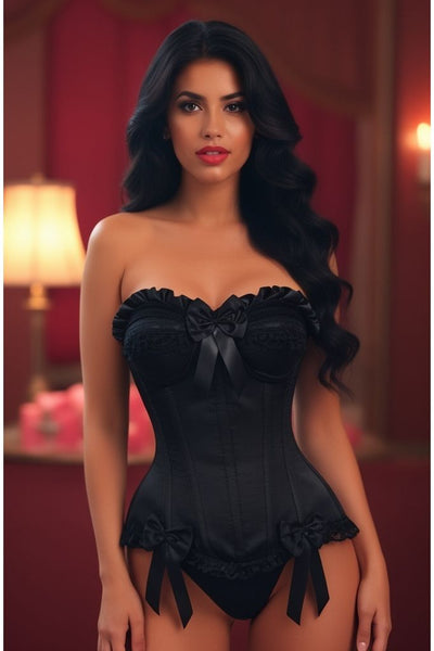 Top Drawer Black Satin Steel Boned Overbust Corset