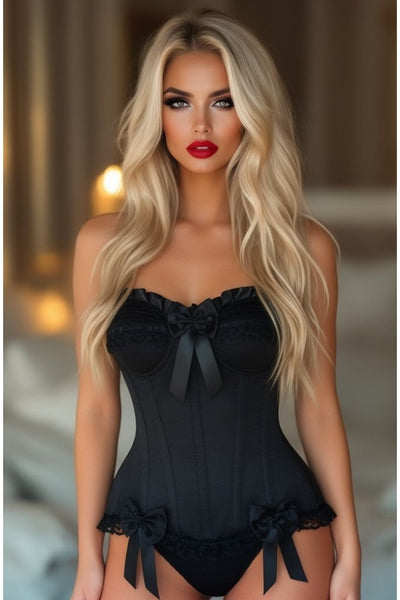 Top Drawer Black Satin Steel Boned Overbust Corset