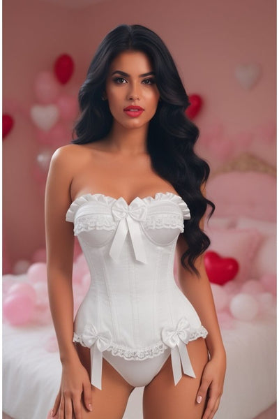 Top Drawer White Satin Steel Boned Burlesque Corset