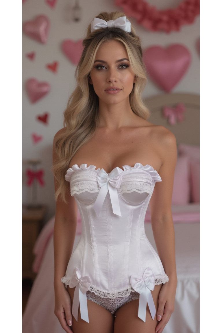 Top Drawer White Satin Steel Boned Burlesque Corset