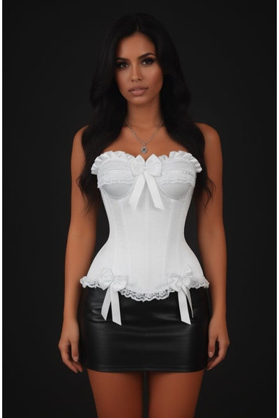 Top Drawer White Satin Steel Boned Burlesque Corset