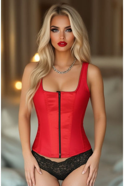 Top Drawer Red Satin Steel Boned Corset w/Straps