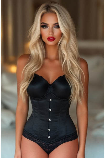 Top Drawer Black Steel Boned Underbust Corset w/Busk Closure