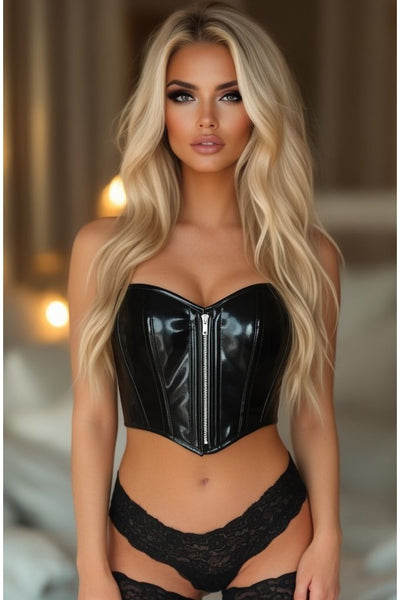 Top Drawer Black Patent Bustier Top w/Zipper