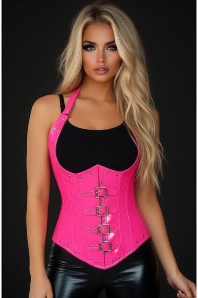 Top Drawer Steel Boned Hot Pink Patent PVC Vinyl Underbust Corset Top