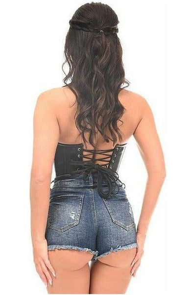 Top Drawer Black Faux Leather Steel Boned Collared Bustier Top - Daisy Corsets