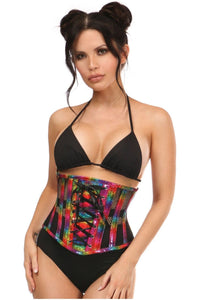 Top Drawer Rainbow Glitter PVC Steel Boned Underbust Corset w/Lace-Up Front