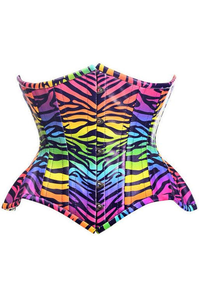 Top Drawer Rainbow Print Double Steel Boned Curvy Cut Underbust Cincher Corset