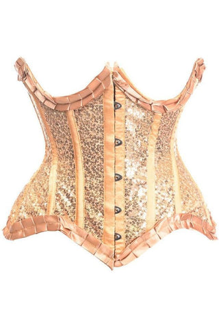 Top Drawer Gold Satin & Sequin Underwire Curvy Cut Steel Boned Waist Cincher Corset