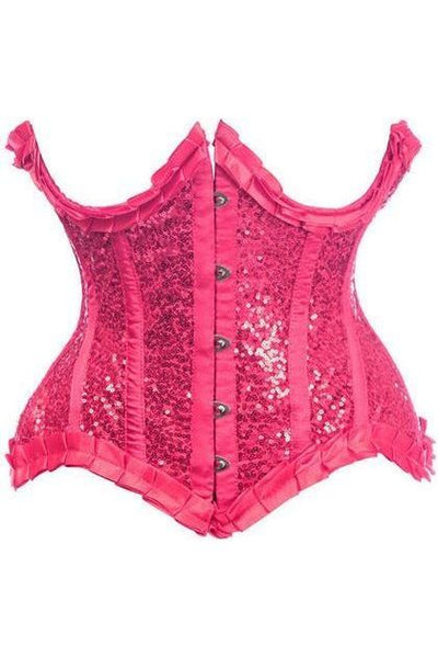 Top Drawer Fuchsia Satin & Sequin Underwire Curvy Cut Steel Boned Waist Cincher Corset