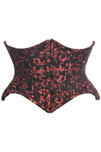Top Drawer Black/Red Brocade Double Steel Boned Mini Cincher Corset