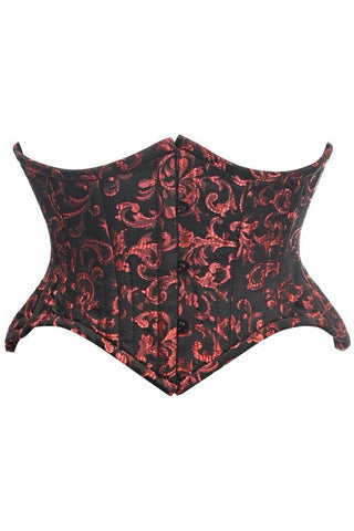 Top Drawer Black/Red Brocade Double Steel Boned Mini Cincher Corset