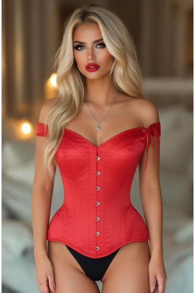 Top Drawer Red Satin Steel Boned Corset w/Straps
