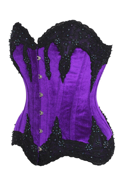 Top Drawer Purple Velvet & Beaded Steel Boned Overbust Corset