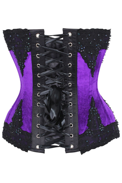 Top Drawer Purple Velvet & Beaded Steel Boned Overbust Corset