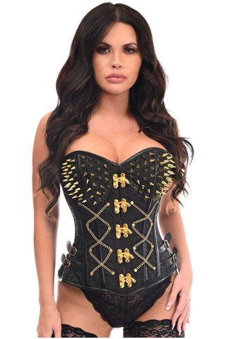Top Drawer Black Brocade & Gold Spikes Steel Boned Corset