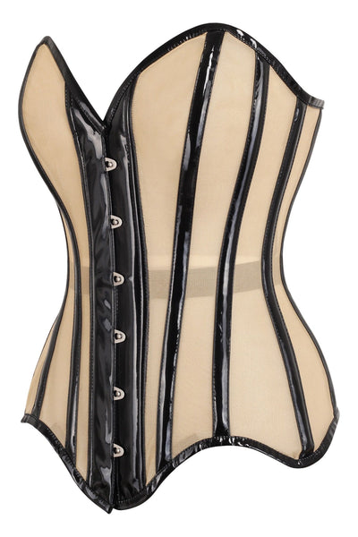 Top Drawer Nude Mesh & Black Patent Steel Boned Corset
