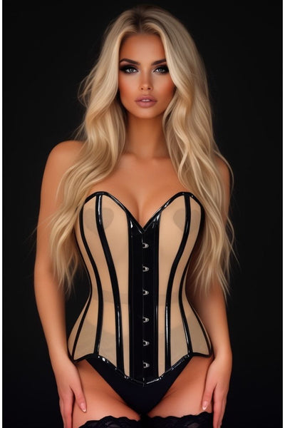 LIMITED EDITION Top Drawer Nude Mesh & Black Patent Steel Boned Corset