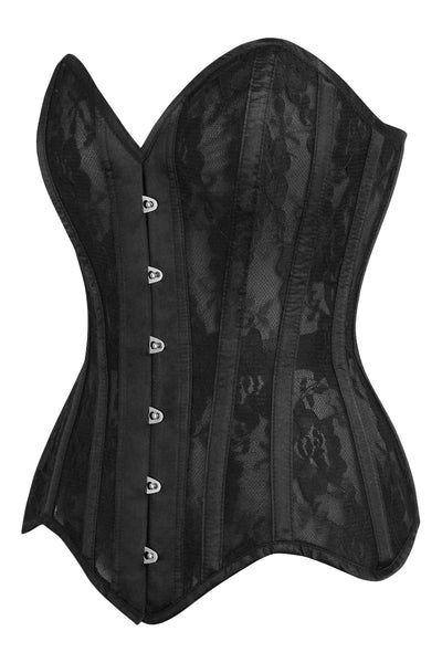 Top Drawer Black Sheer Mesh Net & Lace Steel Boned Overbust Corset