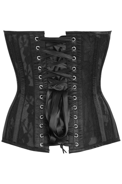 Top Drawer Black Sheer Mesh Net & Lace Steel Boned Overbust Corset