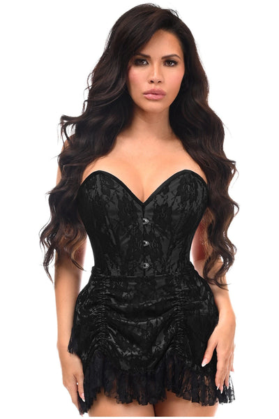 Top Drawer 2 PC Black Lace Steel Boned Corset & Skirt Set