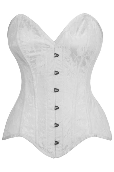 Top Drawer White Satin w/White Lace Overlay Steel Boned Overbust Corset