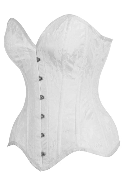 Top Drawer White Satin w/White Lace Overlay Steel Boned Overbust Corset