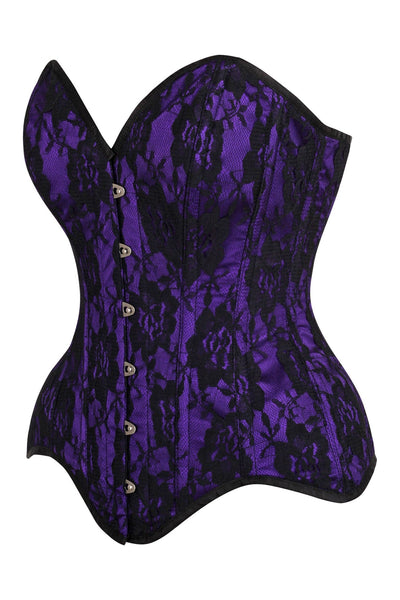 Top Drawer Purple Satin w/Black Lace Overlay Steel Boned Overbust Corset