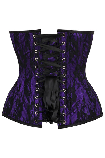 Top Drawer Purple Satin w/Black Lace Overlay Steel Boned Overbust Corset
