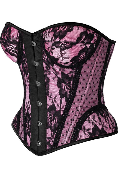 Top Drawer Pink w/Black Lace Steel Boned Underwire Bustier Corset