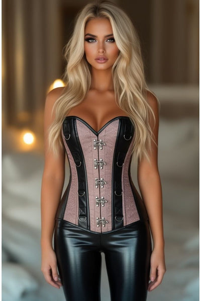 LIMITED EDITION Top Drawer Gunmetal Brocade & Faux Leather Steel Boned Corset