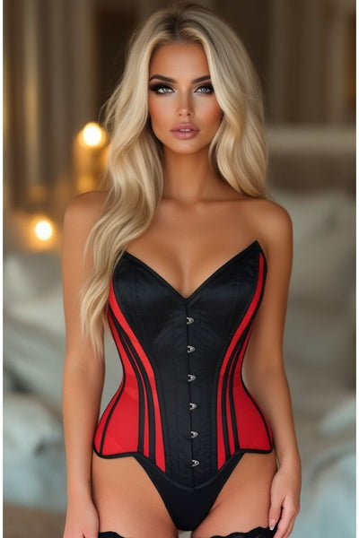 LIMITED EDITION Top Drawer Red Mesh & Black Satin Steel Boned Overbust Corset