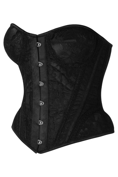Top Drawer Black w/Black Lace Steel Boned Underwire Bustier Corset