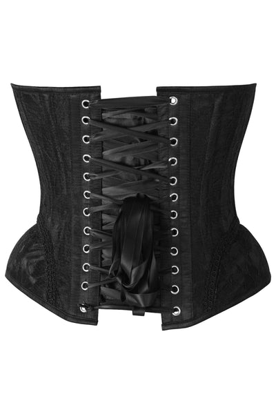 Top Drawer Black w/Black Lace Steel Boned Underwire Bustier Corset