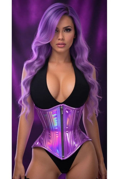 Top Drawer Lavender Holo Double Steel Boned Underbust Waist Cincher Corset