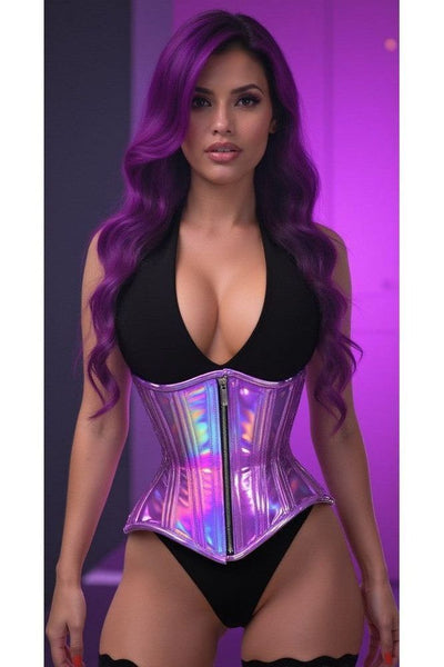 Top Drawer Lavender Holo Double Steel Boned Underbust Waist Cincher Corset