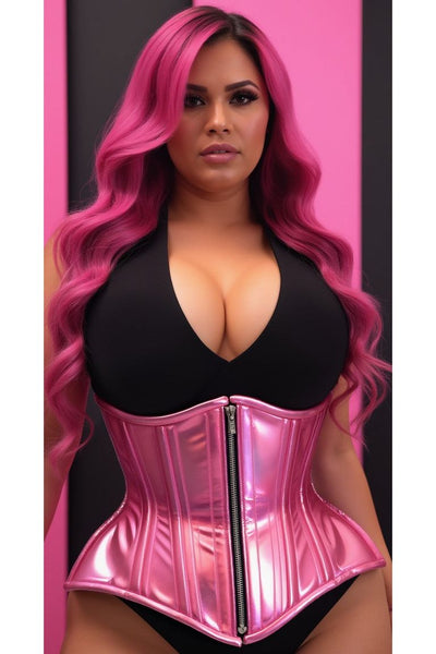 Top Drawer Pink Holo Double Steel Boned Underbust Waist Cincher Corset