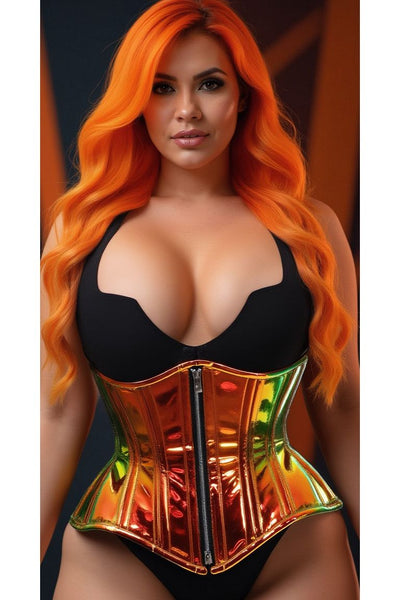 Top Drawer Sunset Holo Double Steel Boned Underbust Waist Cincher Corset