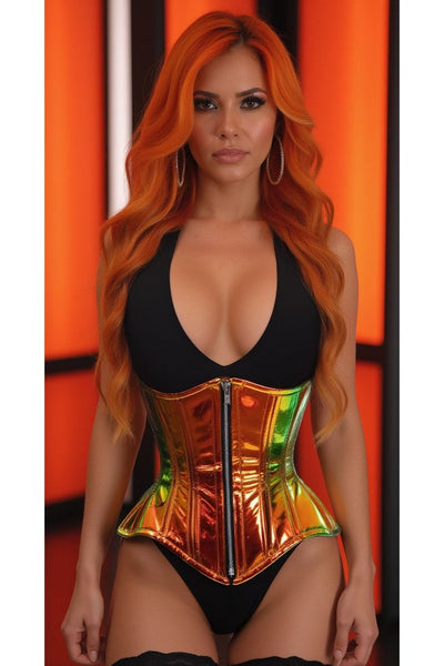 Top Drawer Sunset Holo Double Steel Boned Underbust Waist Cincher Corset