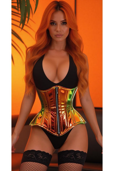 Top Drawer Sunset Holo Double Steel Boned Underbust Waist Cincher Corset