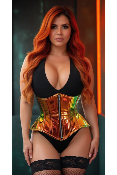 Top Drawer Sunset Holo Double Steel Boned Underbust Waist Cincher Corset