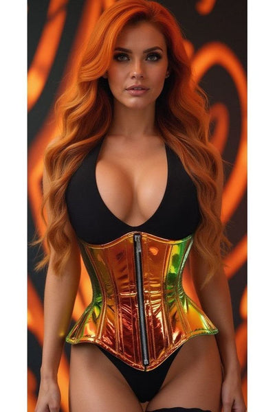 Top Drawer Sunset Holo Double Steel Boned Underbust Waist Cincher Corset